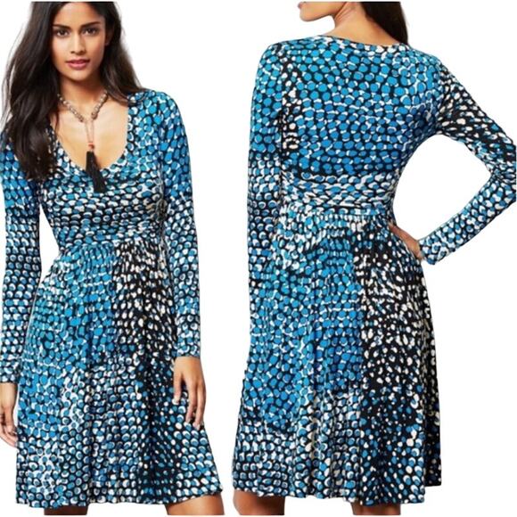 Anthropologie Plenty by Tracy Reese Dotscape Fit & Flare Abstract Print Blue M - Picture 2 of 9